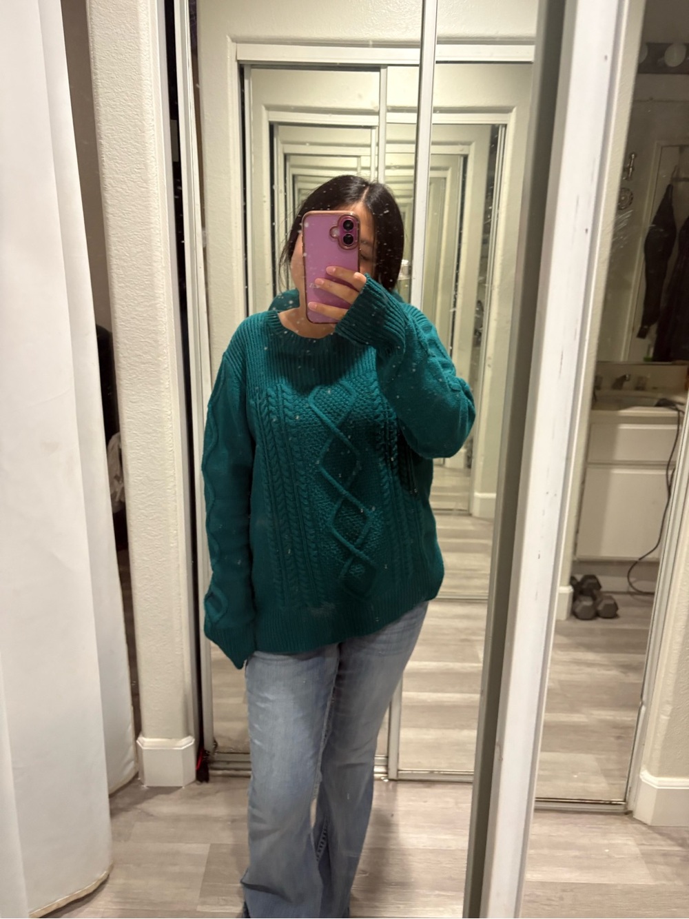 St. John's Bay Teal Cable-Knit Crewneck Sweater